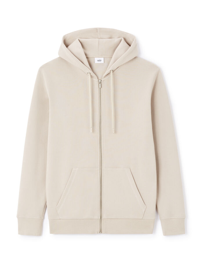 Celio Sweat Zippé à Capuche Regular Coton Mélangé - Beige
