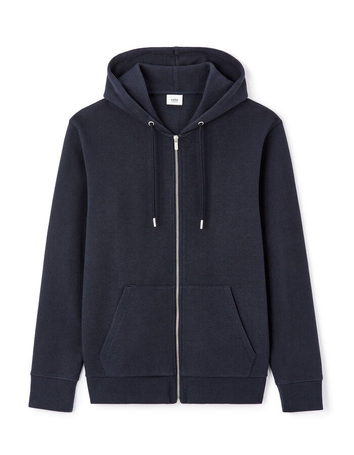 Celio Sweat Zippé Capuche Regular Coton Mélangé - Marine