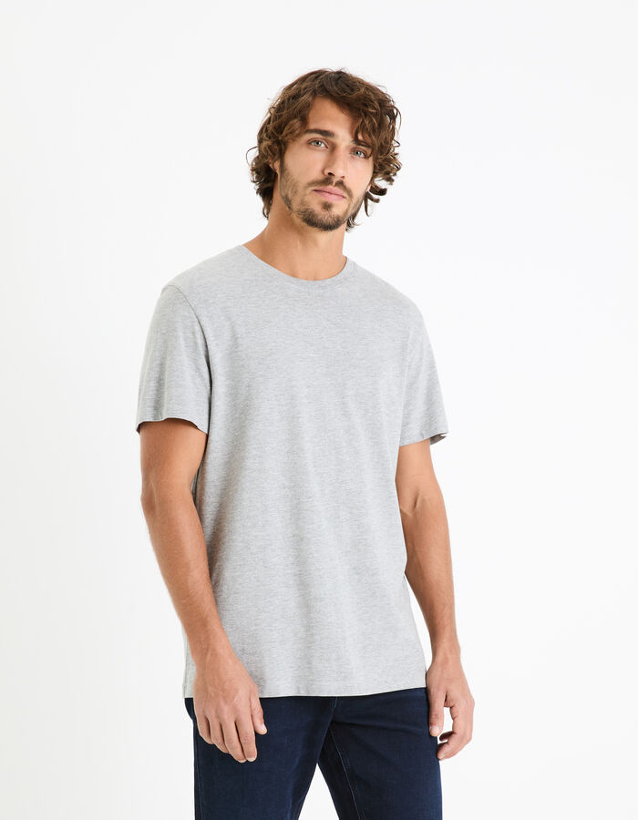 Celio T-shirt Straight Col Rond En Coton Mélangé - Gris Chiné