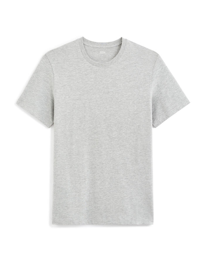 celio T-shirt straight col rond en coton mélangé - gris chiné