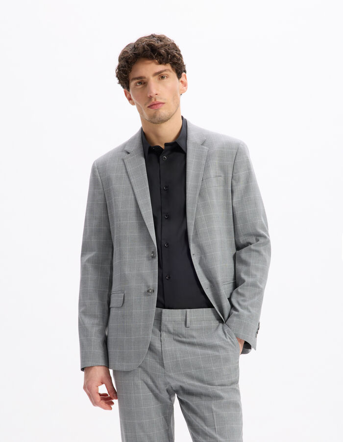 Celio Veste De Costume Slim Stretch à Carreaux - Gris