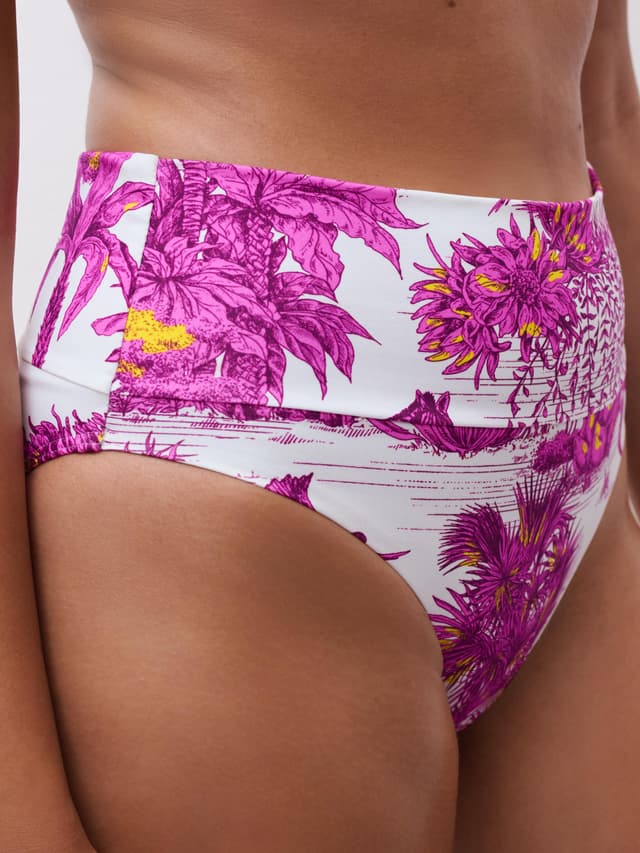 Chantelle Bas De Maillot De Bain Ajustable Culotte Taille Haute - Jungle Blanche - Sauvage