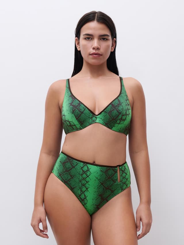 Chantelle Bas De Maillot De Bain Culotte Taille Haute - Python Vert - Totem