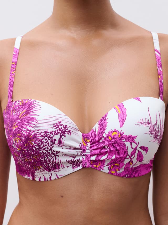 Chantelle Haut De Maillot De Bain Bandeau Coques Bretelles Amovibles - Jungle Blanche - Sauvage