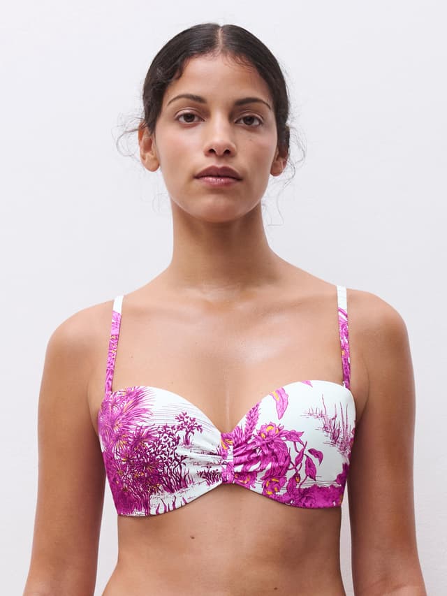 Chantelle Haut De Maillot De Bain Bandeau Coques Bretelles Amovibles - Jungle Blanche - Sauvage