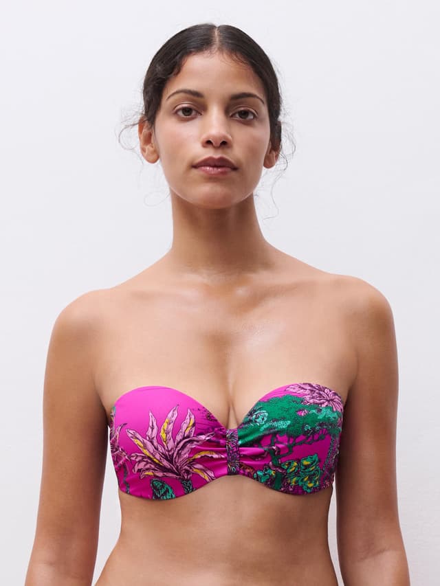 chantelle Haut de maillot de bain bandeau coques bretelles amovibles - Jungle rose - Sauvage