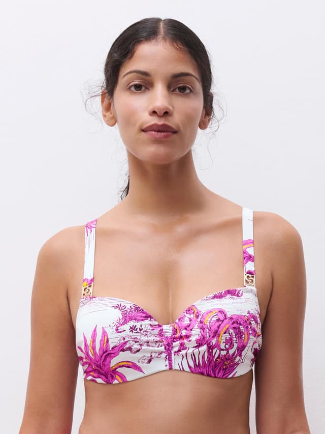 Chantelle Haut De Maillot De Bain Corbeille Mémoire De Forme Bretelles Multipositions - Jungle Blanche - Sauvage