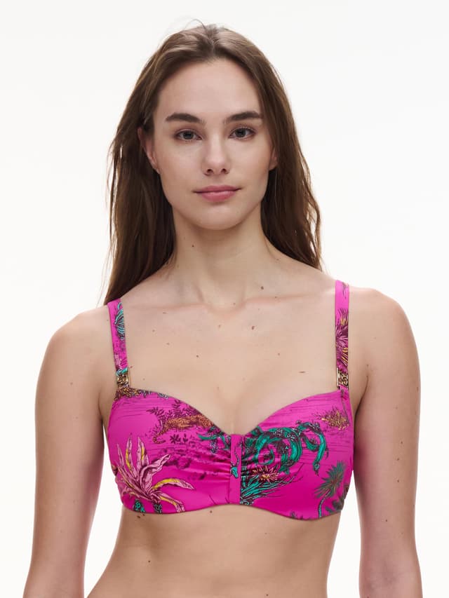 Chantelle Haut De Maillot De Bain Corbeille Mémoire De Forme Bretelles Multipositions - Jungle Rose - Sauvage