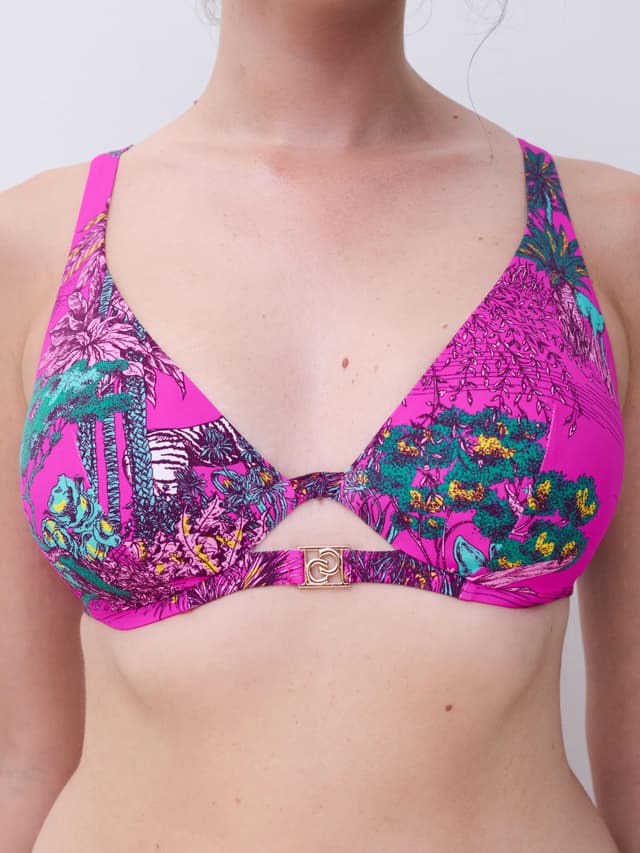 Chantelle Haut De Maillot De Bain Mono-armature Plongeant Bretelles Multipositions - Jungle Rose - Sauvage