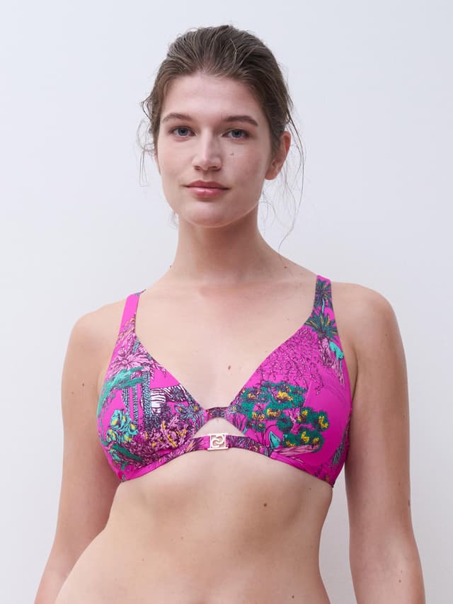 chantelle Haut de maillot de bain mono-armature plongeant bretelles multipositions - Jungle rose - Sauvage
