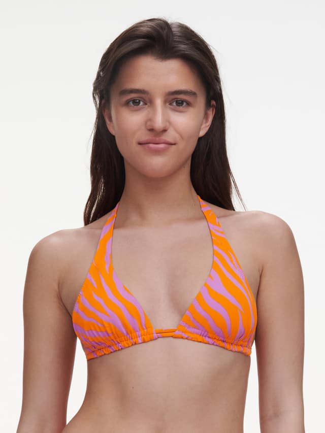 chantelle Haut de maillot de bain sans armature triangle coques spacer amovibles - Imprimé Zebre Orange/Mauve - Easy Pop