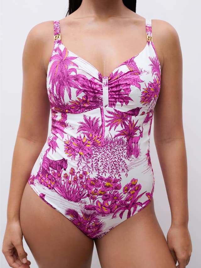 Chantelle Maillot De Bain 1 Pièce Emboîtant - Jungle Blanche - Sauvage