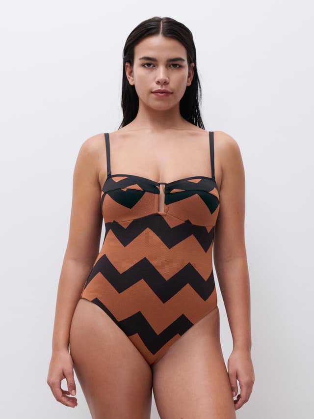 Chantelle Maillot De Bain 1 Pièce Sans Armature Bandeau Coque Spacer - Terre Hypnotique - Totem