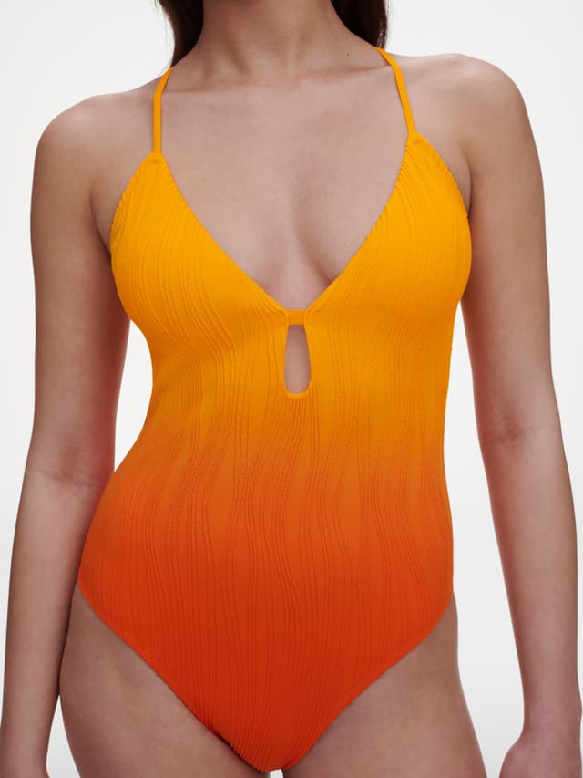 Chantelle Maillot De Bain 1 Pièce Sans Armature Plongeant Coque - Orange Tie & Dye - One Size