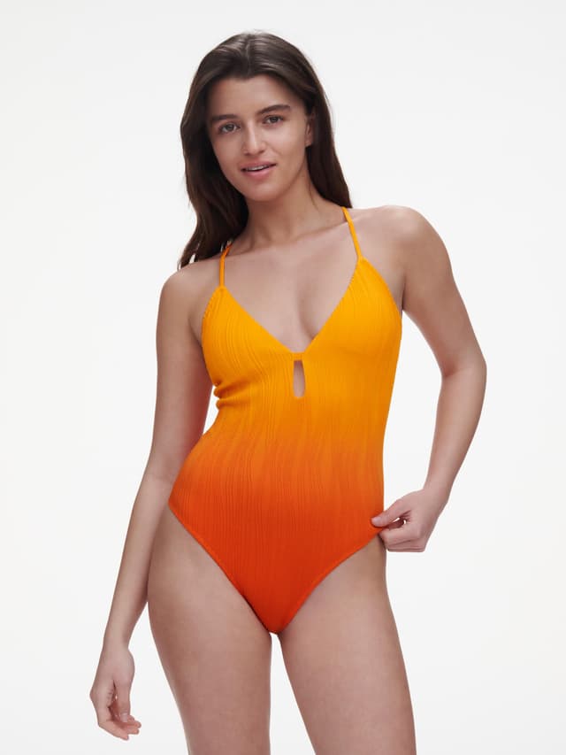 Chantelle Maillot De Bain 1 Pièce Sans Armature Plongeant Coque - Orange Tie & Dye - One Size