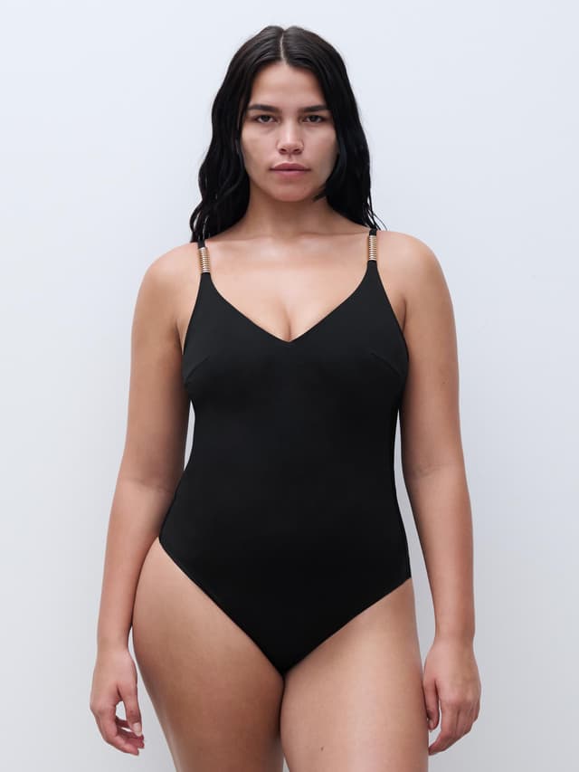 chantelle Maillot de bain 1 pièce sans armature triangle coques spacer - Noir - Icon