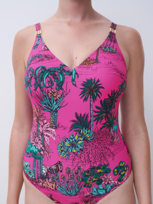 Chantelle Maillot De Bain 1 Pièce Sans Armature Triangle Coques Spacer - Jungle Rose - Sauvage