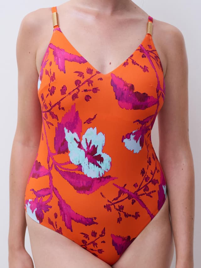 Chantelle Maillot De Bain 1 Pièce Sans Armature Triangle Coques Spacer - Painted Flowers - Icon