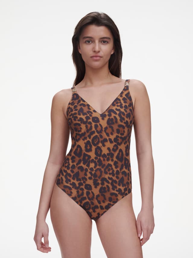 chantelle Maillot de bain 1 pièce sans armature triangle coques spacer - Léopard sauvage - Sauvage