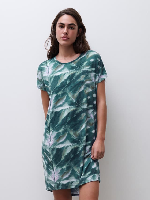 chantelle Maxi T-shirt manches courtes - Imprimé feuilles dégradées - Yara