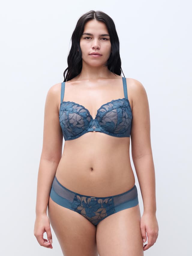 Chantelle Shorty Dégagé - Bleu Jeans Denim - Fleurs Signature