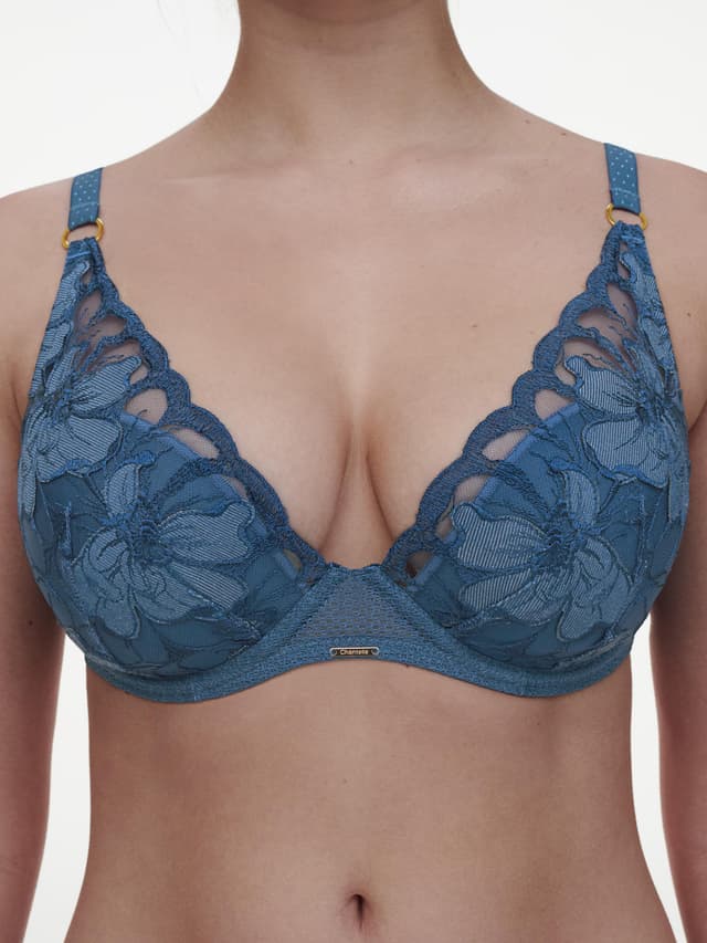 Chantelle Soutien-gorge Coques Plongeant - Bleu Jeans Denim - Fleurs Signature