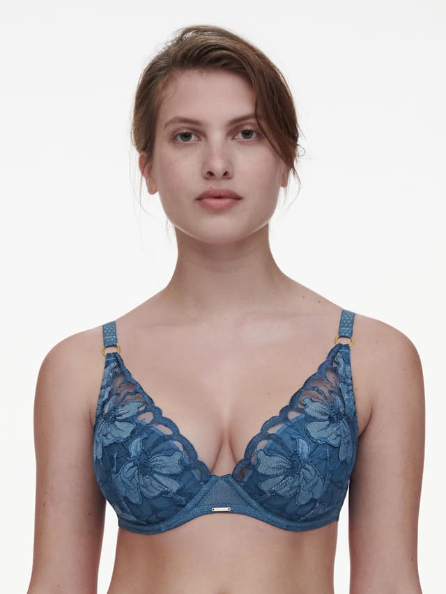chantelle Soutien-gorge coques plongeant - Bleu jeans denim - Fleurs Signature