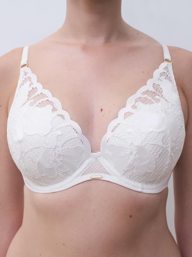 Chantelle Soutien-gorge Coques Plongeant - Milk Satin - Fleurs Signature