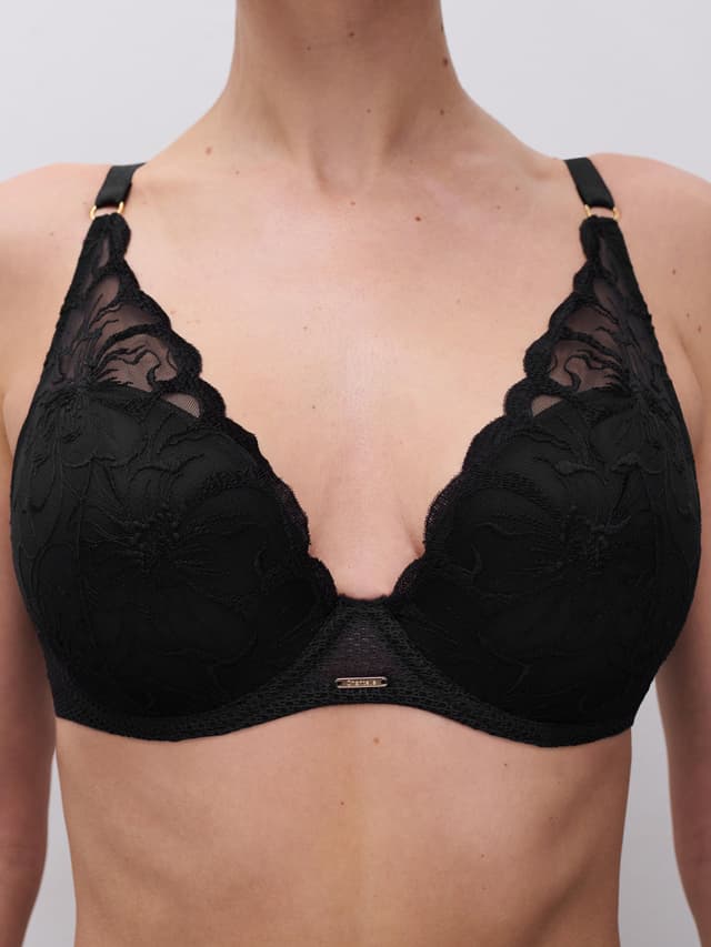 Chantelle Soutien-gorge Coques Plongeant - Noir - Fleurs