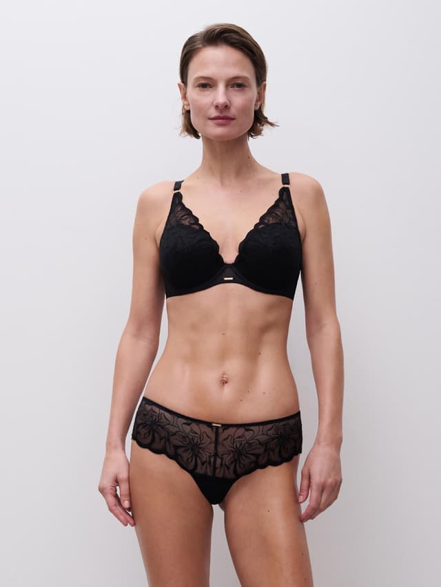 Chantelle Soutien-gorge Coques Plongeant - Noir - Fleurs