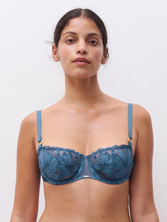chantelle Soutien-gorge corbeille - Bleu jeans denim - Fleurs Signature