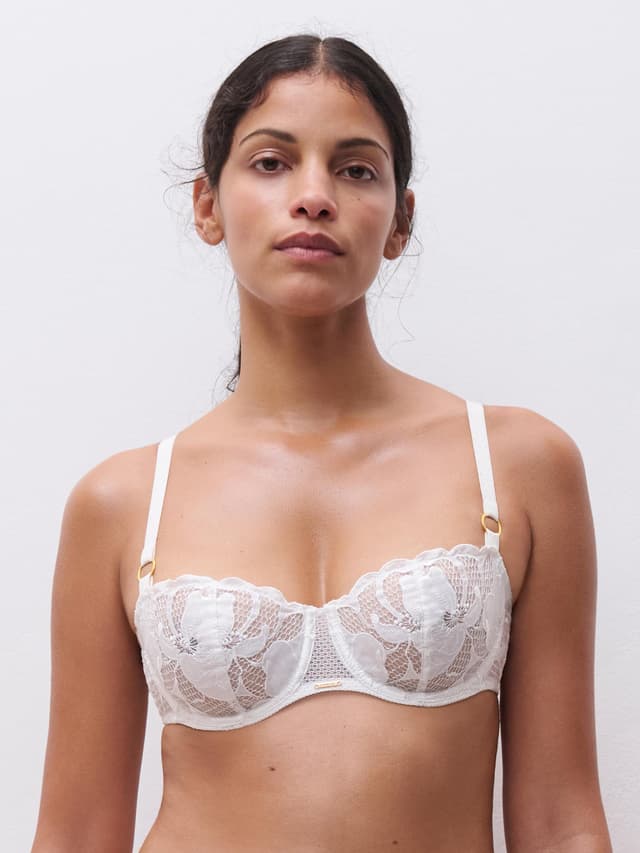 chantelle Soutien-gorge corbeille - Milk satin - Fleurs Signature