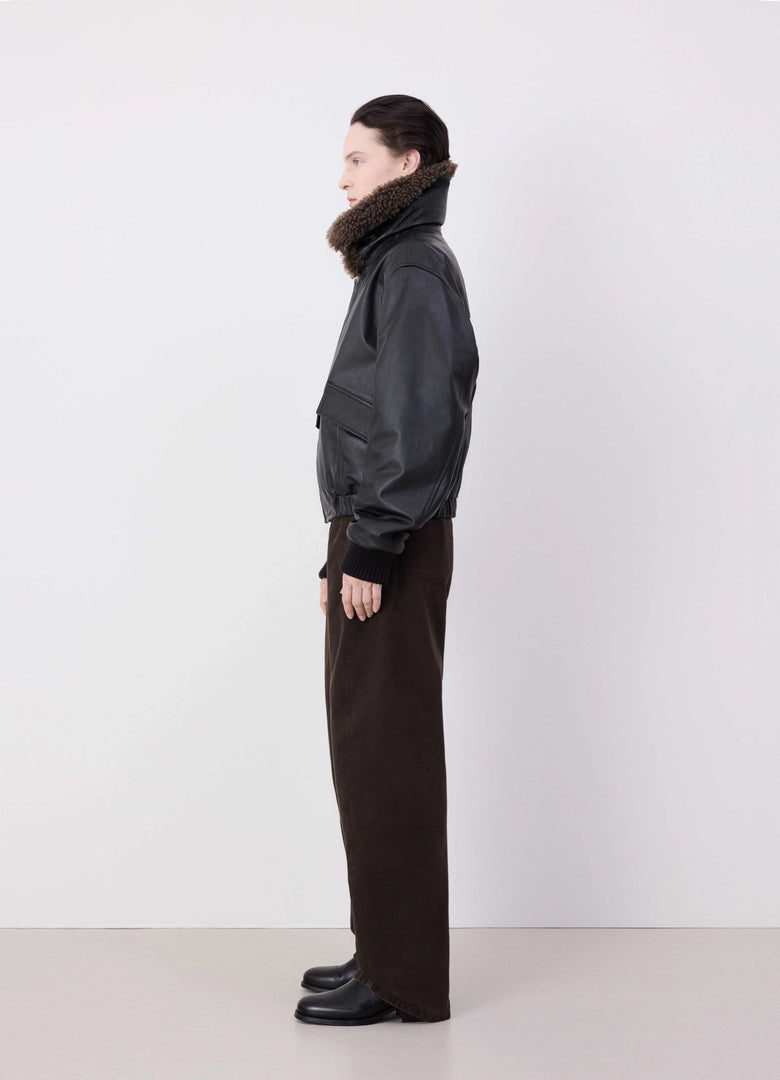 Christophe Lemaire BLOUSON EN CUIR À COL SHEARLING