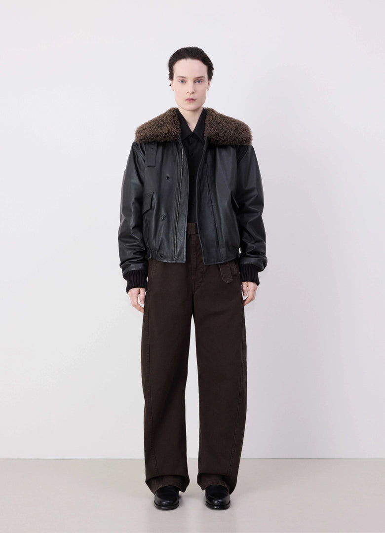 Christophe Lemaire BLOUSON EN CUIR À COL SHEARLING