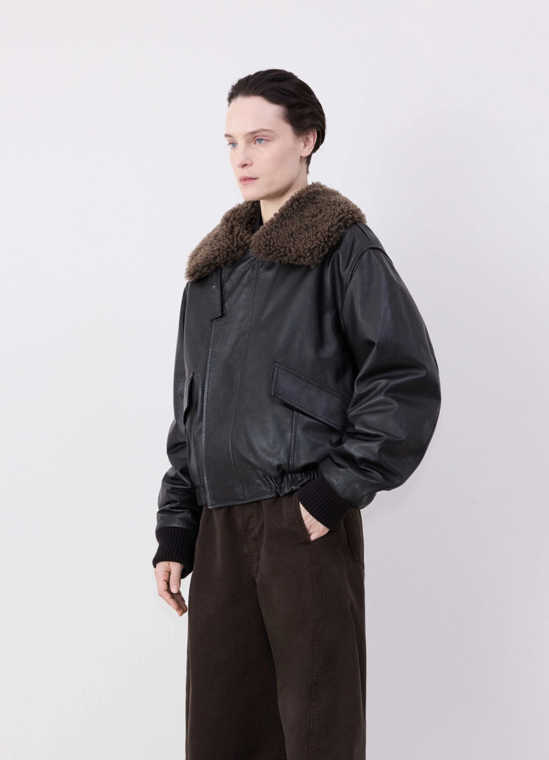 christophe lemaire BLOUSON EN CUIR À COL SHEARLING