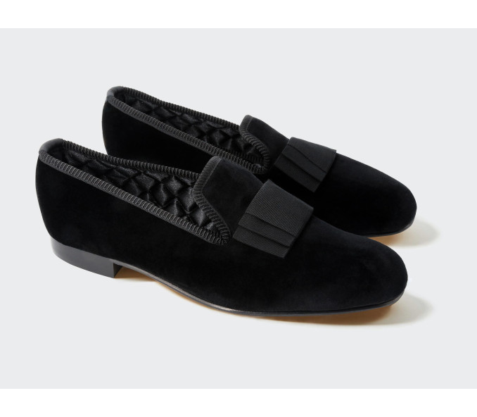 Cinabre Chaussons De Smoking En Velours - Modèle Albert à Noeud Plat