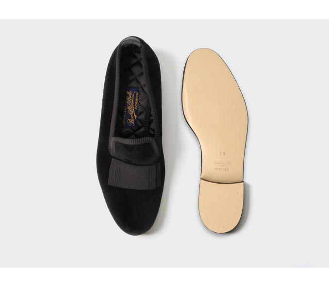 Cinabre Chaussons De Smoking En Velours - Modèle Albert à Noeud Plat