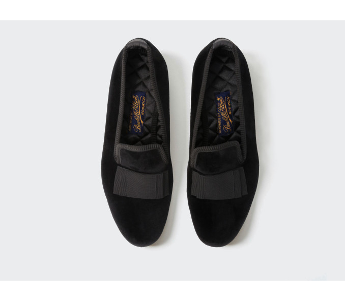 Cinabre Chaussons De Smoking En Velours - Modèle Albert à Noeud Plat