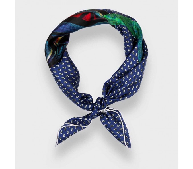 Cinabre Bandana Soie Grand Pan Marine Gris
