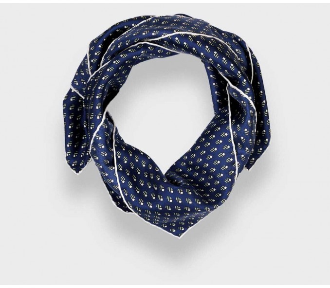 Cinabre Bandana Soie Grand Pan Marine Gris