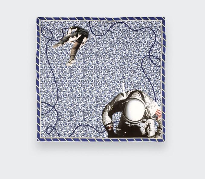 Cinabre Bandana Soie Spationaute Bleu Blanc