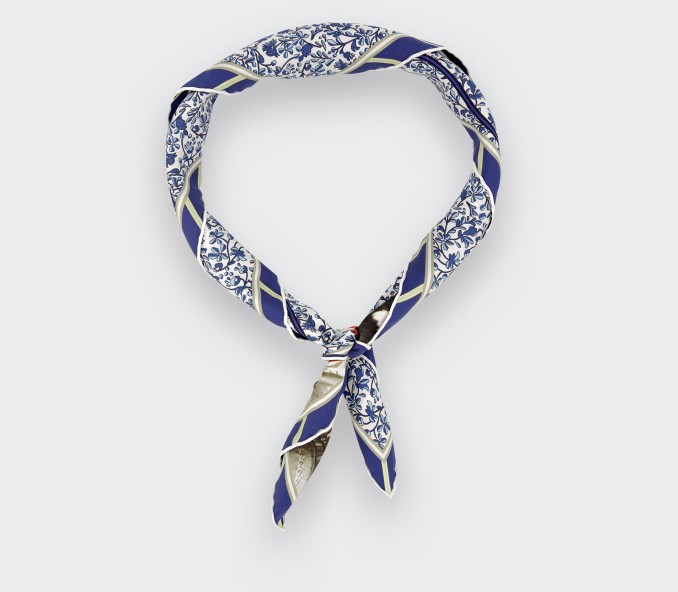 cinabre Bandana Soie Spationaute Bleu Blanc