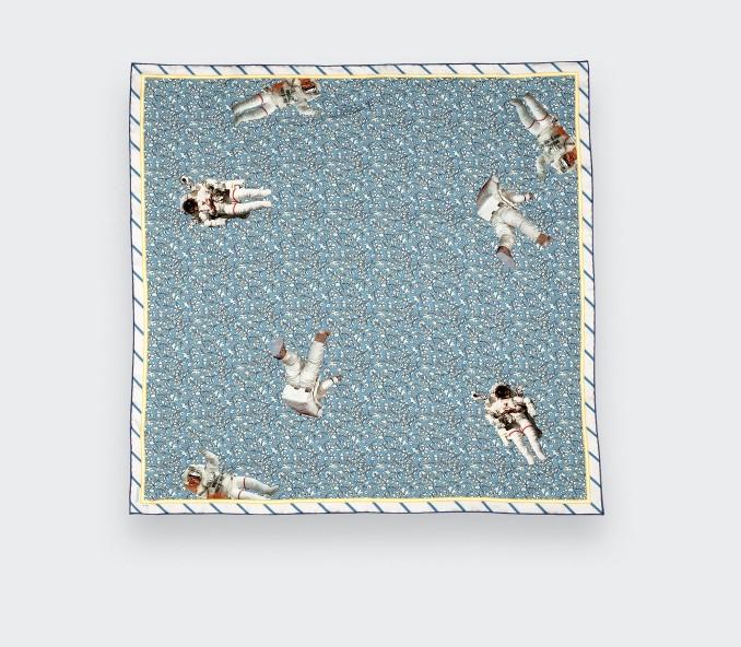 Cinabre Bandana Soie Spationaute Bleu Gris