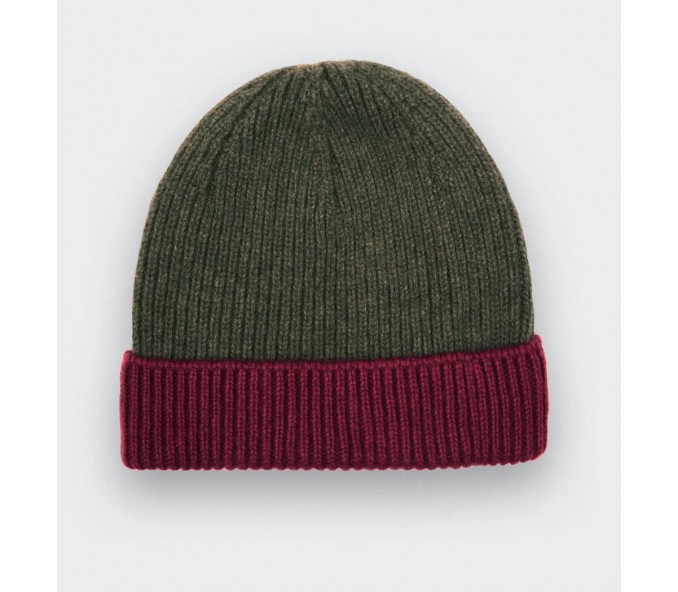 Cinabre Bonnet Cachemire Recyclé Kaki Bordeaux