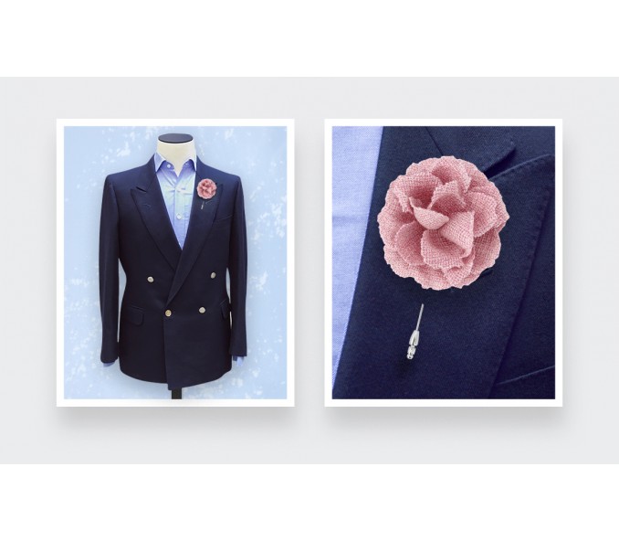 Cinabre Boutonnière Fleur Rose Maille Rose