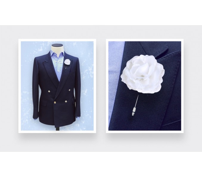Cinabre Boutonnière Fleur Rose Soie Blanche