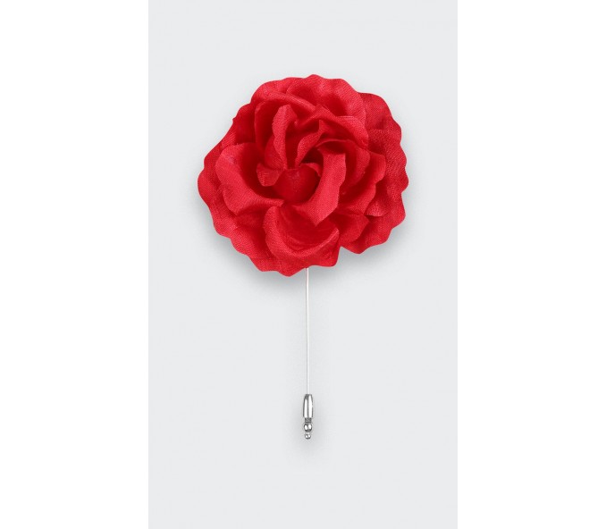 Cinabre Boutonnière Fleur Rose Soie Rouge