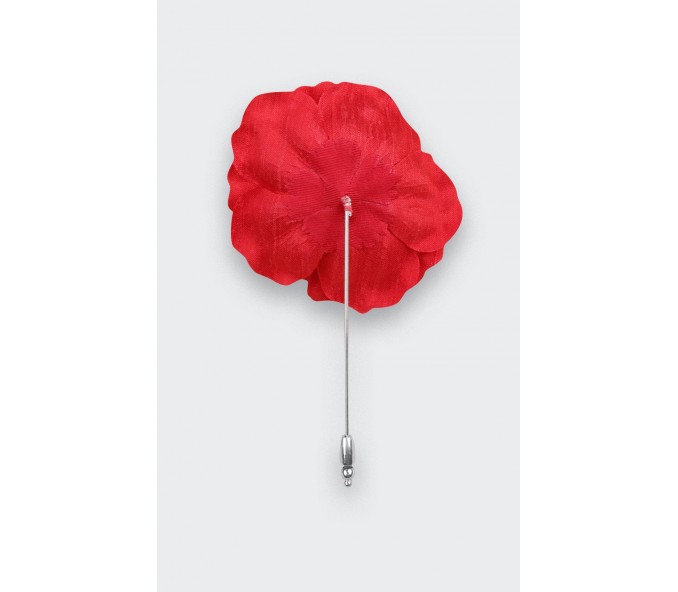 Cinabre Boutonnière Fleur Rose Soie Rouge