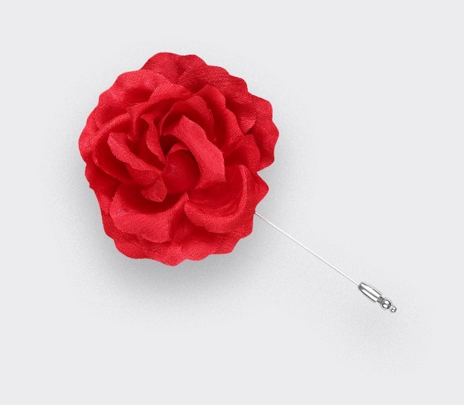 cinabre Boutonnière Fleur Rose Soie Rouge