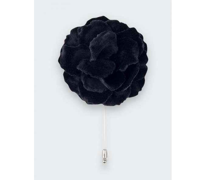 Cinabre Boutonnière Fleur Rose Velours Bleu Marine